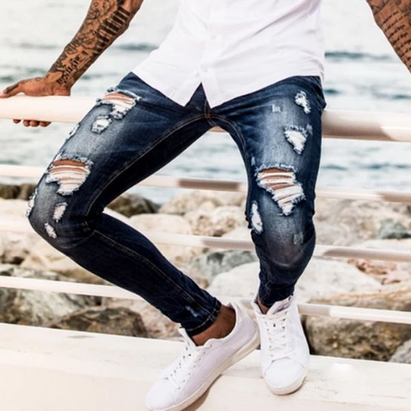 2020 fashion men jeans pants casual destroyed knee hole trousers slim fit scratched skinny pants male stretchy ripped streetwear, Blue
2020 fashion men jeans pants casual destroyed knee hole trousers slim fit scratched skinny pants male stretchy ripped streetwear, Blue