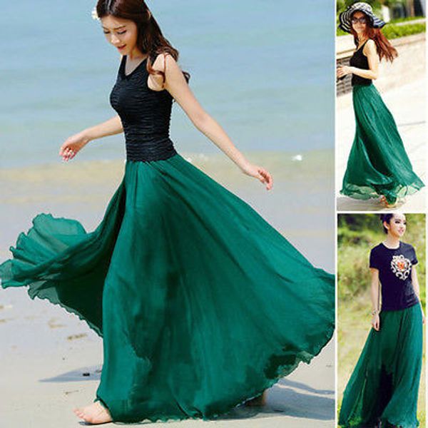 2016 fashion women double layer chiffon pleated long maxi dress elastic waist skirt, Black 
2016 fashion women double layer chiffon pleated long maxi dress elastic waist skirt, Black