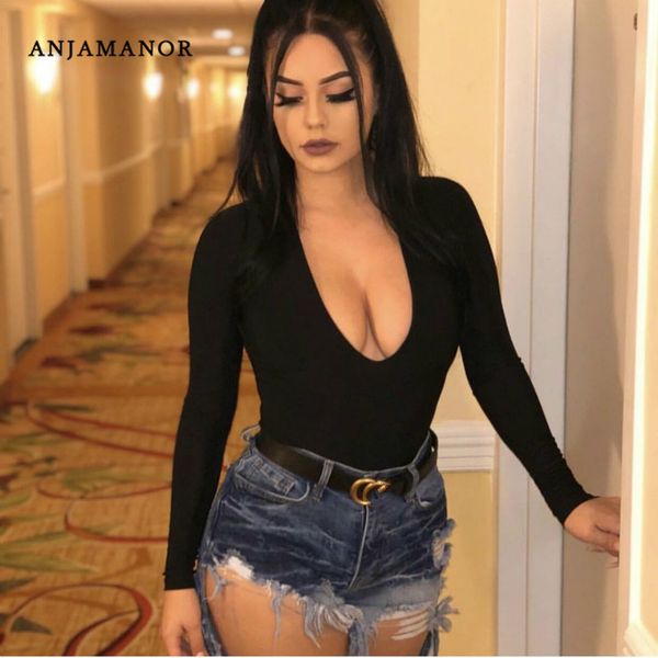 anjamanor deep v neck long sleeve bodysuit women clothes winter 2019 club black basic body suits ropa mujer d32-h69, Black;white 
anjamanor deep v neck long sleeve bodysuit women clothes winter 2019 club black basic body suits ropa mujer d32-h69, Black;white