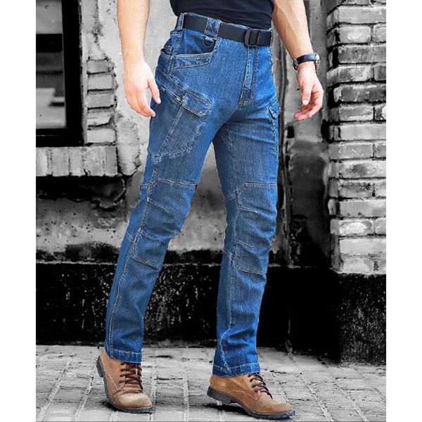 men tactical denim pants stretchy jeans trousers comfortable length pants multi pockets commuter men jeans, Blue
men tactical denim pants stretchy jeans trousers comfortable length pants multi pockets commuter men jeans, Blue