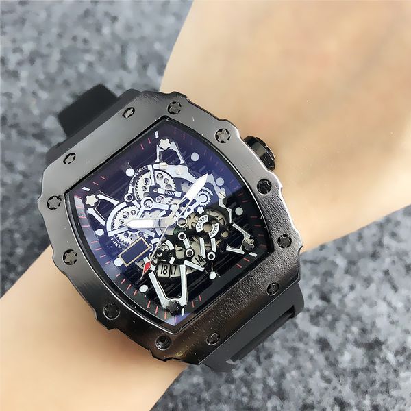 

Fashion Skeleton Watches Mens Black Watch Sports Military Rubber Strap Wristwatches Quartz Clock Gifts Relogio Masculino