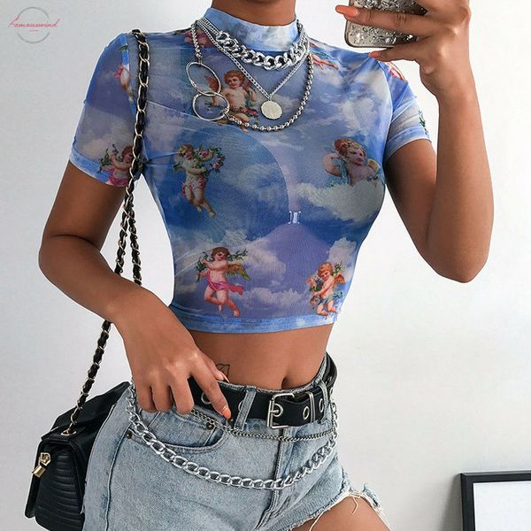 see through crop women short sleeve turtleneck angel cupid print camisole short female loose casual tank t shirt, White
see through crop women short sleeve turtleneck angel cupid print camisole short female loose casual tank t shirt, White
