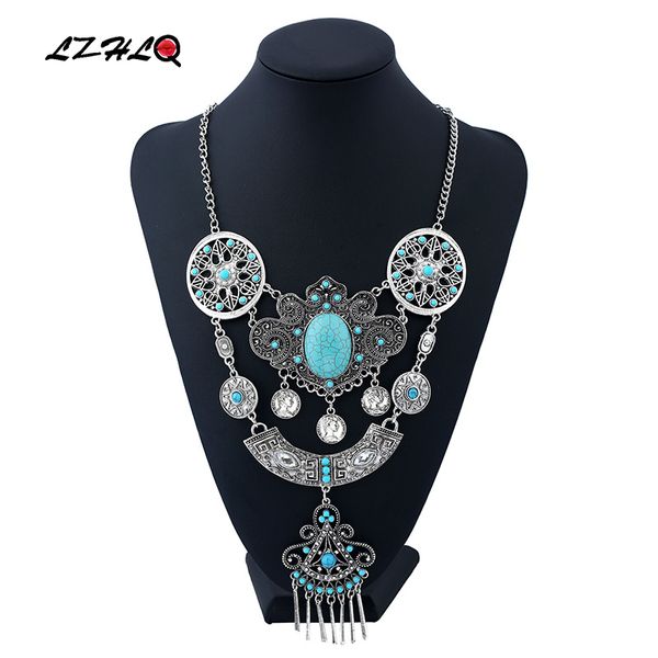 lzhlq vintage hollow round blue stone maxi necklace ethnic carved metal tassel bohemia bead necklace women fashion brand jewelry, Silver
lzhlq vintage hollow round blue stone maxi necklace ethnic carved metal tassel bohemia bead necklace women fashion brand jewelry, Silver