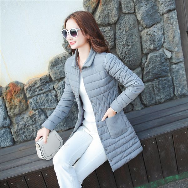 new type of women's light cotton jacket in mid-long korean version with lapel button and slim jacket, Black
new type of women's light cotton jacket in mid-long korean version with lapel button and slim jacket, Black