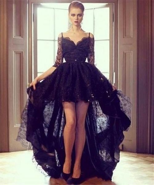 2019 newblack lace hi lo evening formal dresses off shoulder high low long sleeve prom party dress vestidos de novia 2018, Black;red
2019 newblack lace hi lo evening formal dresses off shoulder high low long sleeve prom party dress vestidos de novia 2018, Black;red