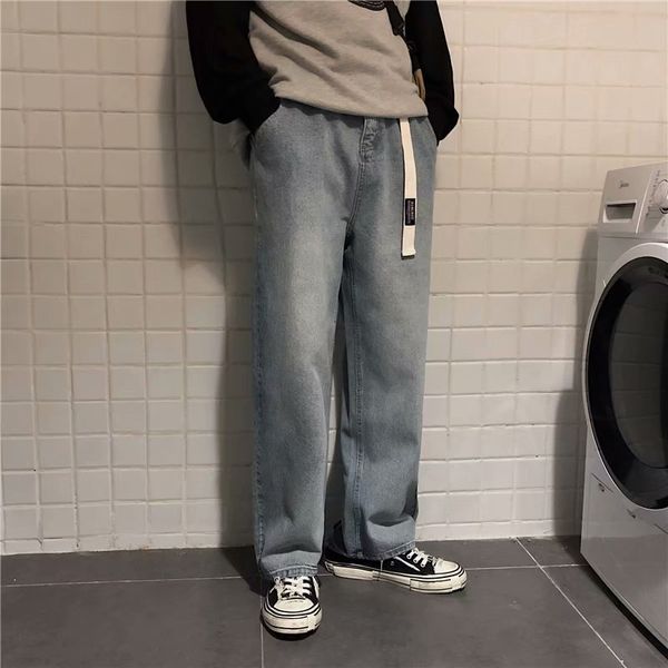 men's jeans 2021 fashion korean denim trendy wild straight boys brand hong kong style loose wide leg harem pants, Blue
men's jeans 2021 fashion korean denim trendy wild straight boys brand hong kong style loose wide leg harem pants, Blue