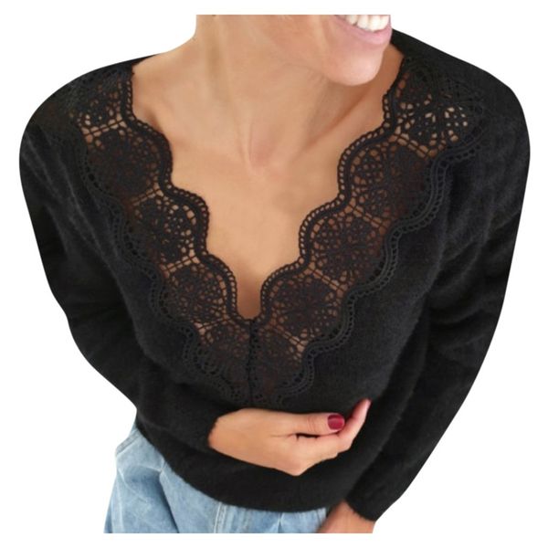 winter long-sleeved ladies v-neck lace imitation sweater solid color wild long-sleeved bottoming trend shirt #xm, White
winter long-sleeved ladies v-neck lace imitation sweater solid color wild long-sleeved bottoming trend shirt #xm, White
