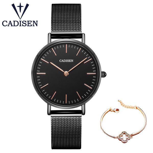 

cadisen fashion black women watches set ultra thin stainless steel mesh belt quartz watch woman elegant lady dress, Slivery;brown