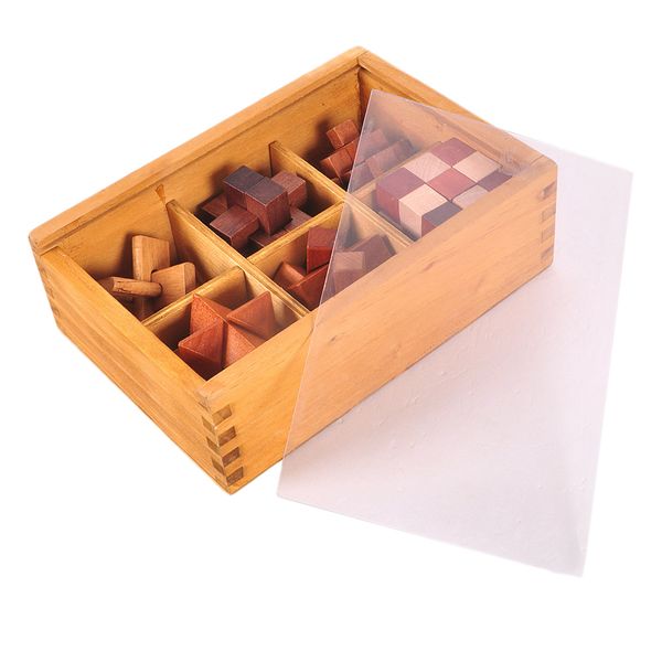 6-in-one 3d wooden brain puzzle teaser kongming lock for teens and adults includes storage box
6-in-one 3d wooden brain puzzle teaser kongming lock for teens and adults includes storage box