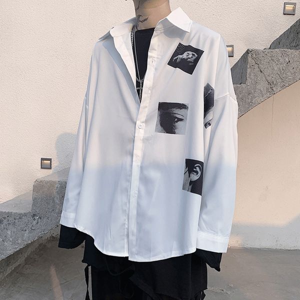 men's and women's wear spring vintage printing irregular length oversize long sleeve shirt tide streetwear 9y1369, White;black
men's and women's wear spring vintage printing irregular length oversize long sleeve shirt tide streetwear 9y1369, White;black