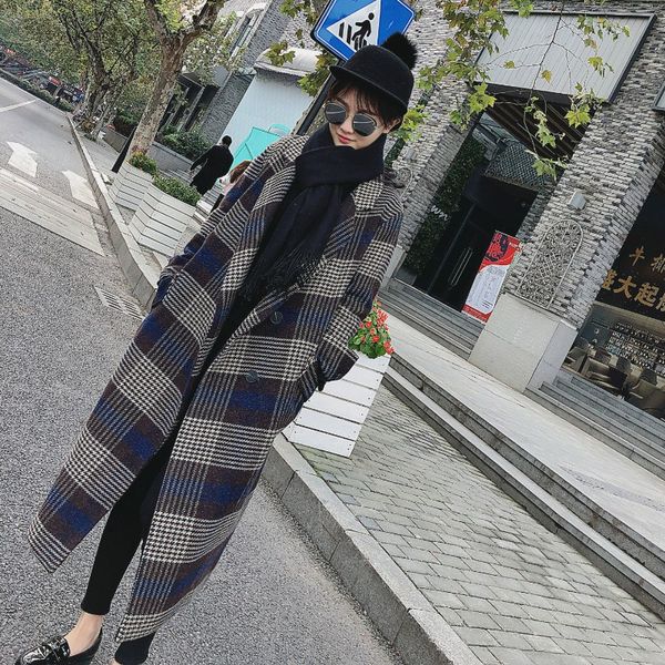 2019 women spring autumn coat long plaid trench coat big size female trench woolen classic style loose z243, Black
2019 women spring autumn coat long plaid trench coat big size female trench woolen classic style loose z243, Black