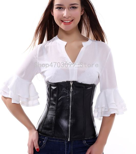 black faux leather underbust corset zipper front lace up boned wait slimming bustier plus size s-2xl, Black;white
black faux leather underbust corset zipper front lace up boned wait slimming bustier plus size s-2xl, Black;white