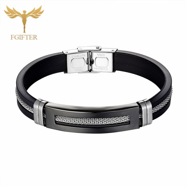 black stainless steel bracelets bangles black rubber cuff bracelet with chain men wristband bangle fashion jewelry, Golden;silver
black stainless steel bracelets bangles black rubber cuff bracelet with chain men wristband bangle fashion jewelry, Golden;silver