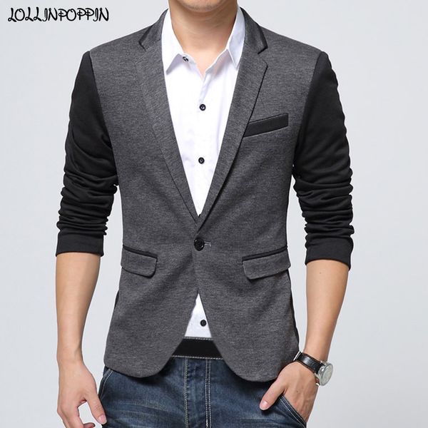 men blazers contrast color patchwork notched lapel single button casual suit jacket mens slim coat gray blazer, White;black
men blazers contrast color patchwork notched lapel single button casual suit jacket mens slim coat gray blazer, White;black
