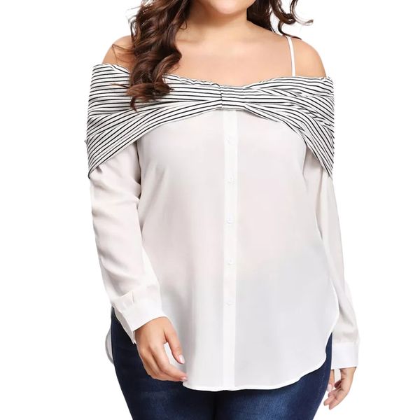 plus size womens and blouses 2018 streetwear striped off shoulder long sleeve shirts tunic clothes woman ladies top, White
plus size womens and blouses 2018 streetwear striped off shoulder long sleeve shirts tunic clothes woman ladies top, White