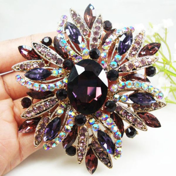 new vintage style gorgeous purple flower gold-tone brooch pin rhinestone crystal woman jewelry, Gray
new vintage style gorgeous purple flower gold-tone brooch pin rhinestone crystal woman jewelry, Gray