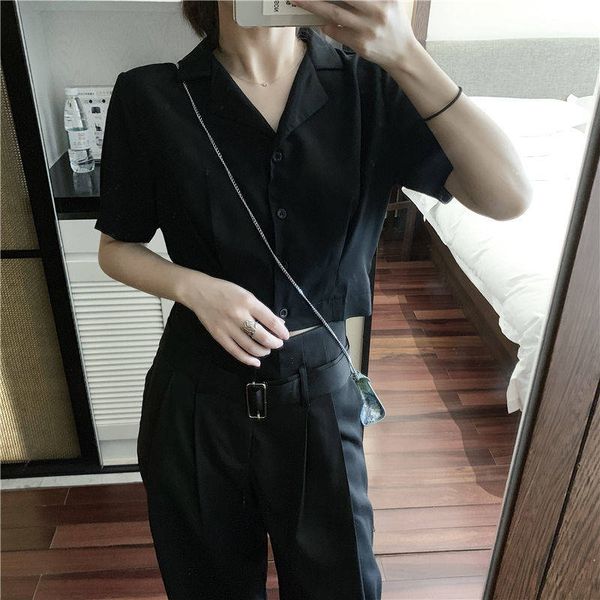 women's blouses & shirts women korean version of the short-sleeved shirt summer loose high waist short, White
women's blouses & shirts women korean version of the short-sleeved shirt summer loose high waist short, White