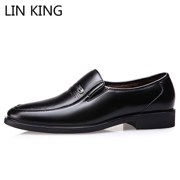 

lin king men winter casual cotton shoes warm plush office work formal shoes slip on low wedding party dress for male, Black