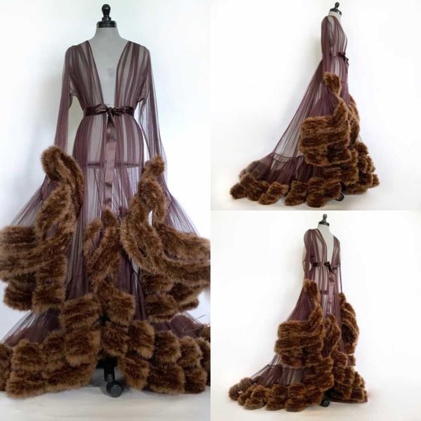 brown 2020 fur women robe long sleeve luxury nightgown deep v neck ruffles sleepwear bathrobe pajamas new prom bridesmaid shawel, White
brown 2020 fur women robe long sleeve luxury nightgown deep v neck ruffles sleepwear bathrobe pajamas new prom bridesmaid shawel, White