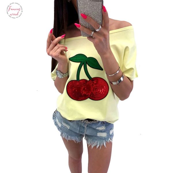 plus size 5xl 2019 summer women t shirts casual ladies short sleeve sequined cherry print off shoulder t shirt, White
plus size 5xl 2019 summer women t shirts casual ladies short sleeve sequined cherry print off shoulder t shirt, White