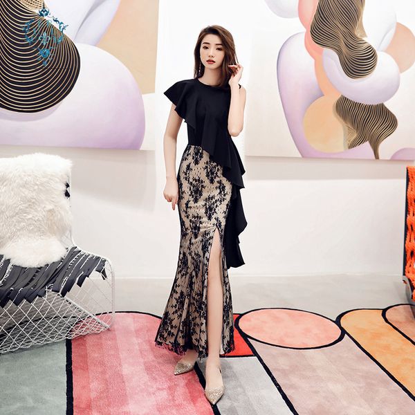 cuerly 2019 women chic irregular slim fit high slit black evening dress 2019 fashion qualities ladies banquet evening dresses, White;black
cuerly 2019 women chic irregular slim fit high slit black evening dress 2019 fashion qualities ladies banquet evening dresses, White;black