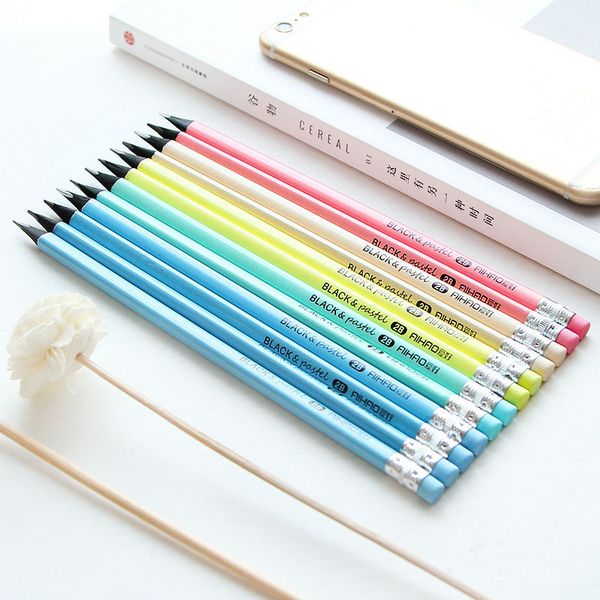 12pcs/set sketching pencils cute candy colors black wooden pencil student hb/2b pencils for kids gift school supplies stationery
12pcs/set sketching pencils cute candy colors black wooden pencil student hb/2b pencils for kids gift school supplies stationery