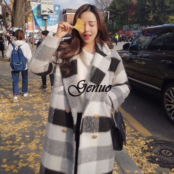 new autumn winter cashmere trench jacket women casual black white plaid coat thickness warm button pocket jackets
new autumn winter cashmere trench jacket women casual black white plaid coat thickness warm button pocket jackets