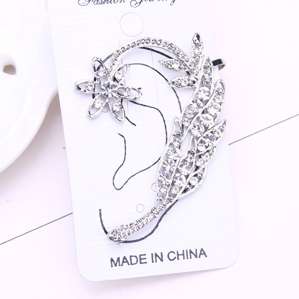 rhinestone ear clip on earrings leaf flower ear cuff masculino women clip earrings piercing wrap earcuff oorbellen, Silver 
rhinestone ear clip on earrings leaf flower ear cuff masculino women clip earrings piercing wrap earcuff oorbellen, Silver