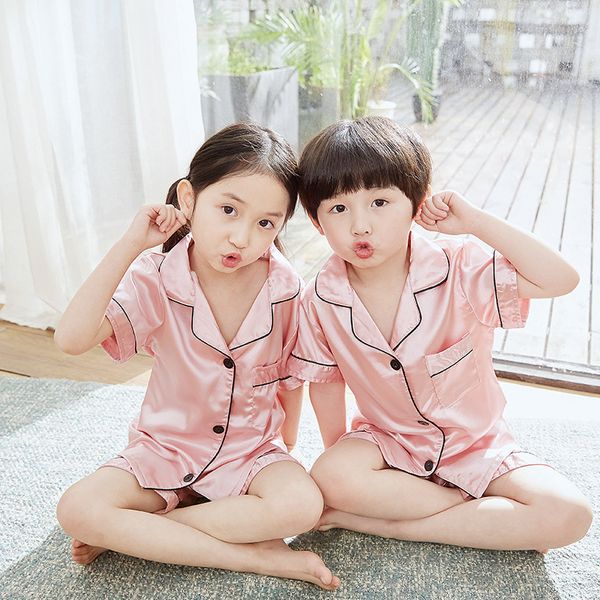 Kids Pyjamas Children's Pajamas 2020in The Summer With Short Sleeves Girls Sleepwear Set Boys Silk Pajamas Suit For Kid Homewear
