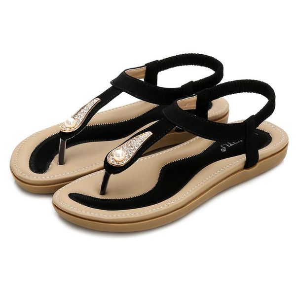 women's ladies pearl crystal bohemian ankle toepost flat sandals roman shoes women sandals outside, Black
women's ladies pearl crystal bohemian ankle toepost flat sandals roman shoes women sandals outside, Black