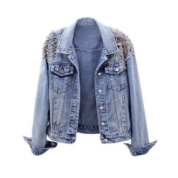 2020 spring autumn fashion pearl short turn down collar denim jacket women three quarter sleeve slim jeans jacket, Black;brown
2020 spring autumn fashion pearl short turn down collar denim jacket women three quarter sleeve slim jeans jacket, Black;brown
