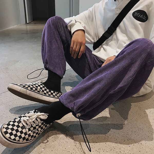 men's casual pants 2019 autumn and winter new corduroy pants loose drawstring decoration youth fashion trend men's clothing, Black
men's casual pants 2019 autumn and winter new corduroy pants loose drawstring decoration youth fashion trend men's clothing, Black