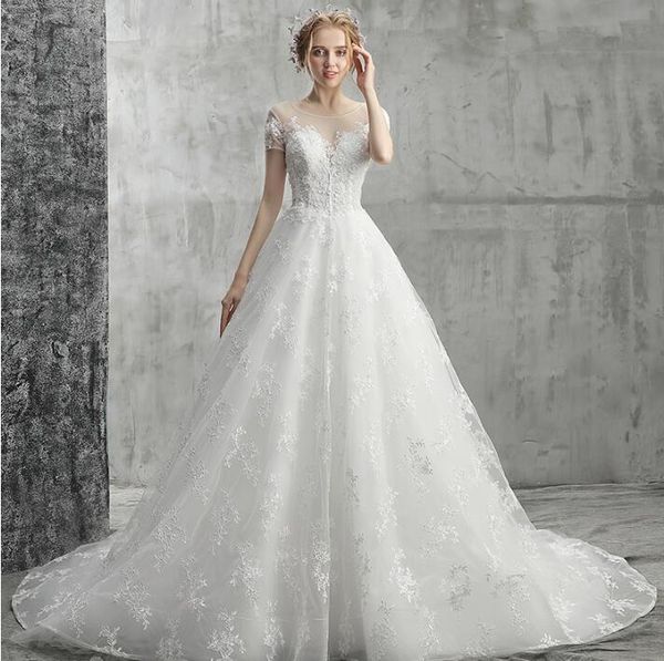 wedding dresses new word shoulder short sleeved lace skirt mopping font decal manual nail bead halter strap church wedding, White
wedding dresses new word shoulder short sleeved lace skirt mopping font decal manual nail bead halter strap church wedding, White