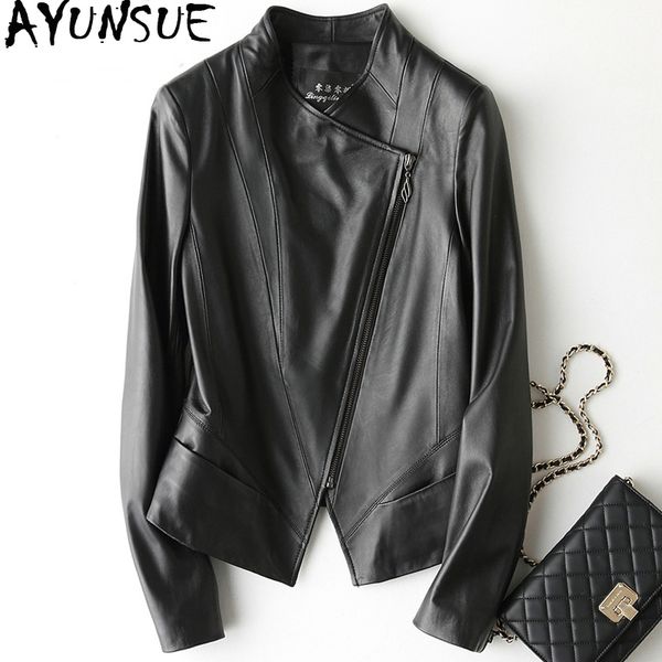 women's leather & faux ayusnue real genuine jacket women sheepskin coat slim fit spring autumn short motorcycle 226 kj3064, Black
women's leather & faux ayusnue real genuine jacket women sheepskin coat slim fit spring autumn short motorcycle 226 kj3064, Black