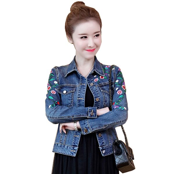 women floral embroidery short denim jacket lady elegant single breasted slim jeans coat spring large size denim jackets s-5xl, Black;brown
women floral embroidery short denim jacket lady elegant single breasted slim jeans coat spring large size denim jackets s-5xl, Black;brown