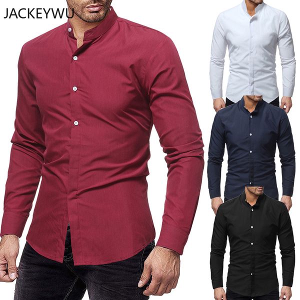 brand casual shirts men 2019 fashion stand collar solid color long sleeve dress shirt slim fit social business camisa masculina, White;black
brand casual shirts men 2019 fashion stand collar solid color long sleeve dress shirt slim fit social business camisa masculina, White;black