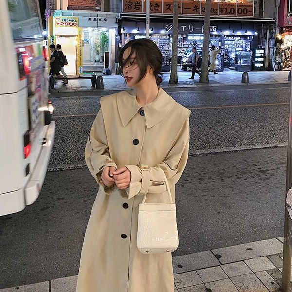 women's trench coats 2021 spring and autumn youth korean solid color single-breasted long coat fashion casual wild khaki, Tan;black 
women's trench coats 2021 spring and autumn youth korean solid color single-breasted long coat fashion casual wild khaki, Tan;black