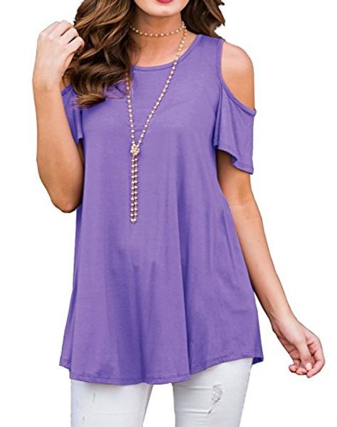 molpe women's summer short sleeve cold shoulder tunic loose blouse shirts, Black;gray
molpe women's summer short sleeve cold shoulder tunic loose blouse shirts, Black;gray