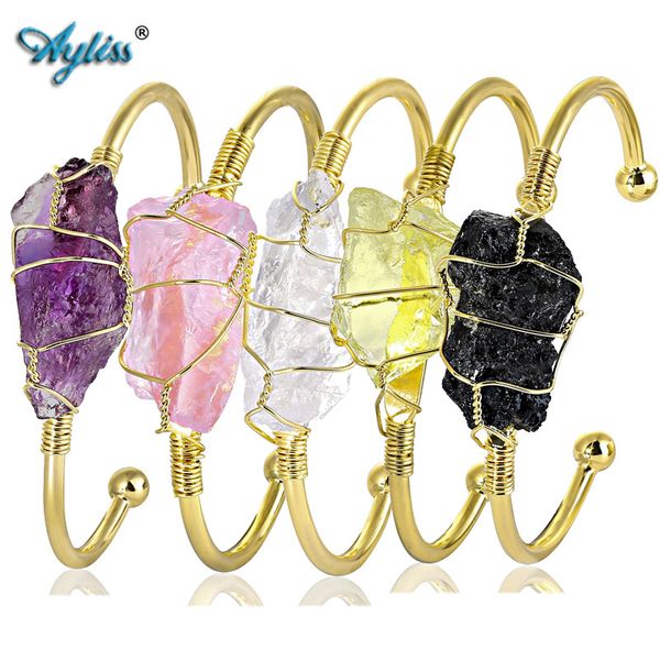 ayliss irregular gem stone with gold color handmade wire wrapped stone adjustable bracelet for women, Black
ayliss irregular gem stone with gold color handmade wire wrapped stone adjustable bracelet for women, Black