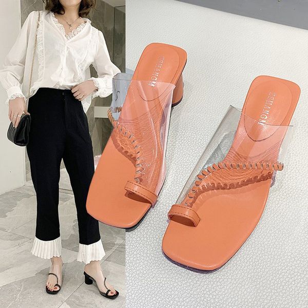 new arrival fashion summer women's toe transparent belt thick heel slippers high heel pu leather slide shoes, Black
new arrival fashion summer women's toe transparent belt thick heel slippers high heel pu leather slide shoes, Black