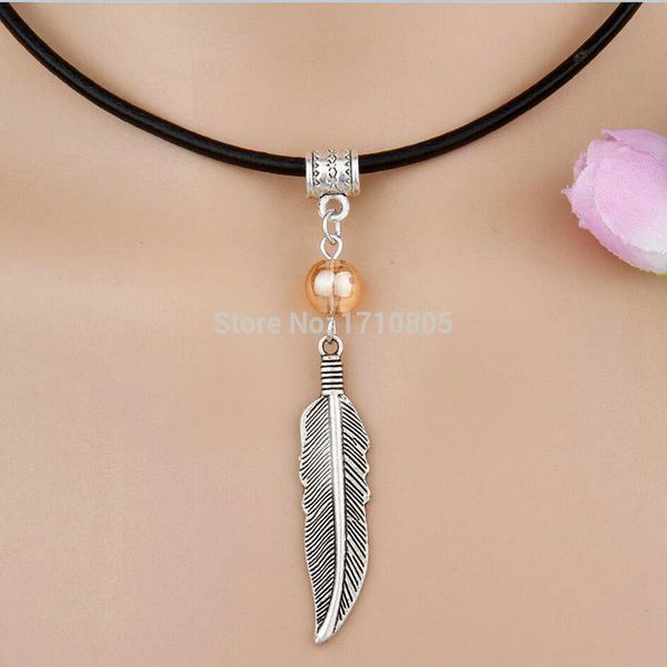 10pcs alloy ancient silver wing feather multicolor glass bead charm pendant leather rope necklace women jewelry valentine's day present
10pcs alloy ancient silver wing feather multicolor glass bead charm pendant leather rope necklace women jewelry valentine's day present
