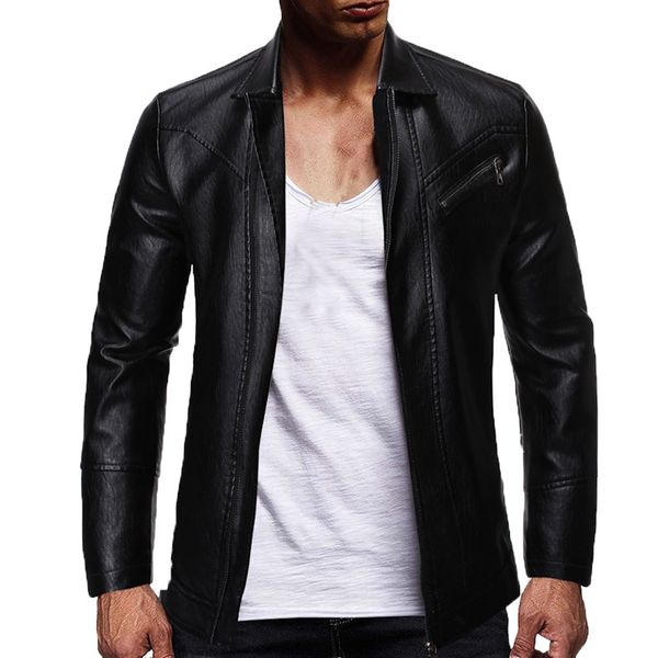 new motorcycle leather jacket collar style fashionable coat men's pure-color locomotive leather coat masculina mens, Black
new motorcycle leather jacket collar style fashionable coat men's pure-color locomotive leather coat masculina mens, Black