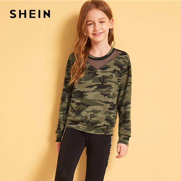 shein kiddie girls mesh insert drop shoulder camouflage pullover kids 2019 autumn active wear long sleeve casual sweatshirt, Black
shein kiddie girls mesh insert drop shoulder camouflage pullover kids 2019 autumn active wear long sleeve casual sweatshirt, Black