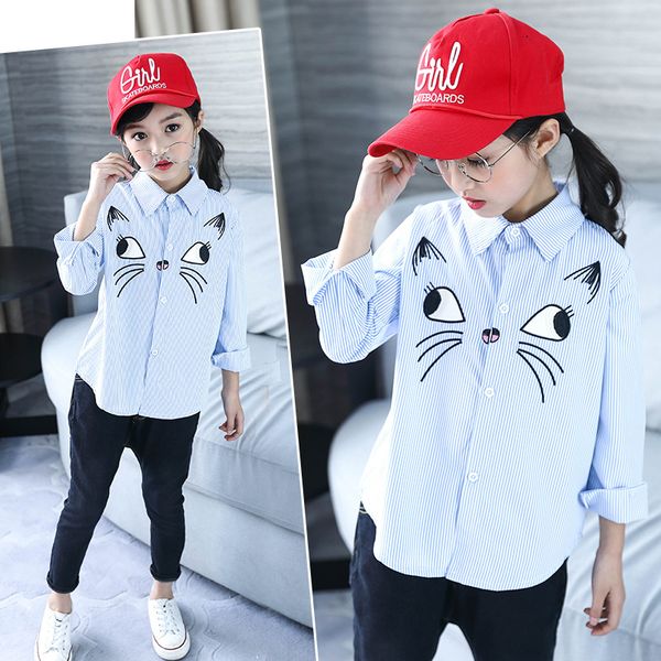 children clothing girls shirt spring/autumn cat striped loose embroidered shirt lapel personality cute girl clothing 4-12y, White;black
children clothing girls shirt spring/autumn cat striped loose embroidered shirt lapel personality cute girl clothing 4-12y, White;black