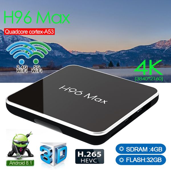 

H96 MAX TV Box Android 8.1 IPTV Box Amlogic S905X2 4 + 32 ГБ Медиаплеер Wi-Fi 2.4G / 5.8G с поддержкой Bluetooth 4.0