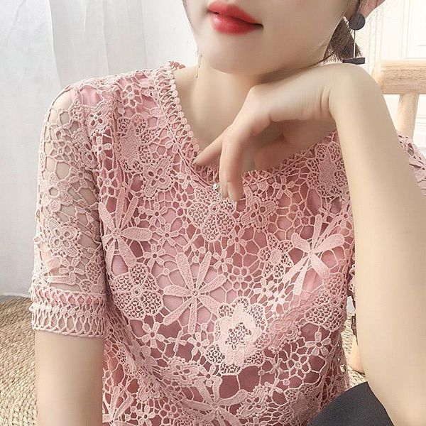 women's blouses & shirts lace short-sleeved loose thin shirt female round neck solid hollow air quality commuter flower pattern blouse, White
women's blouses & shirts lace short-sleeved loose thin shirt female round neck solid hollow air quality commuter flower pattern blouse, White