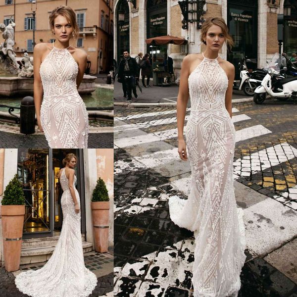 2019 berta wedding dresses jewel neck lace appliques sleeveless bridal gowns custom made sweep train boho beach wedding dress, White
2019 berta wedding dresses jewel neck lace appliques sleeveless bridal gowns custom made sweep train boho beach wedding dress, White
