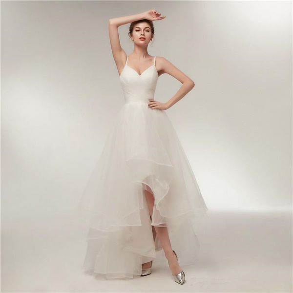front short back long tulle wedding dresses 2019 new simple style summer spaghetti strap a-line ruffled bridal gowns robe de mariage w208, White
front short back long tulle wedding dresses 2019 new simple style summer spaghetti strap a-line ruffled bridal gowns robe de mariage w208, White