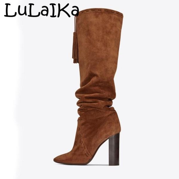 2020 autumn and winter women's new fashion suede frosted wrinkled pointed fringe decoration thick heel wild mid boots 12cm, Black
2020 autumn and winter women's new fashion suede frosted wrinkled pointed fringe decoration thick heel wild mid boots 12cm, Black