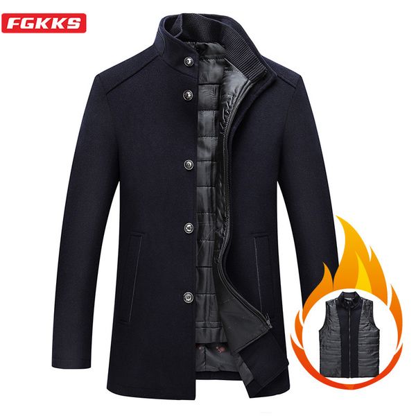 men's wool & blends fgkks winter brand blend coat men fashion stand collar overcoat luxurious casual coats (with vest), Black
men's wool & blends fgkks winter brand blend coat men fashion stand collar overcoat luxurious casual coats (with vest), Black